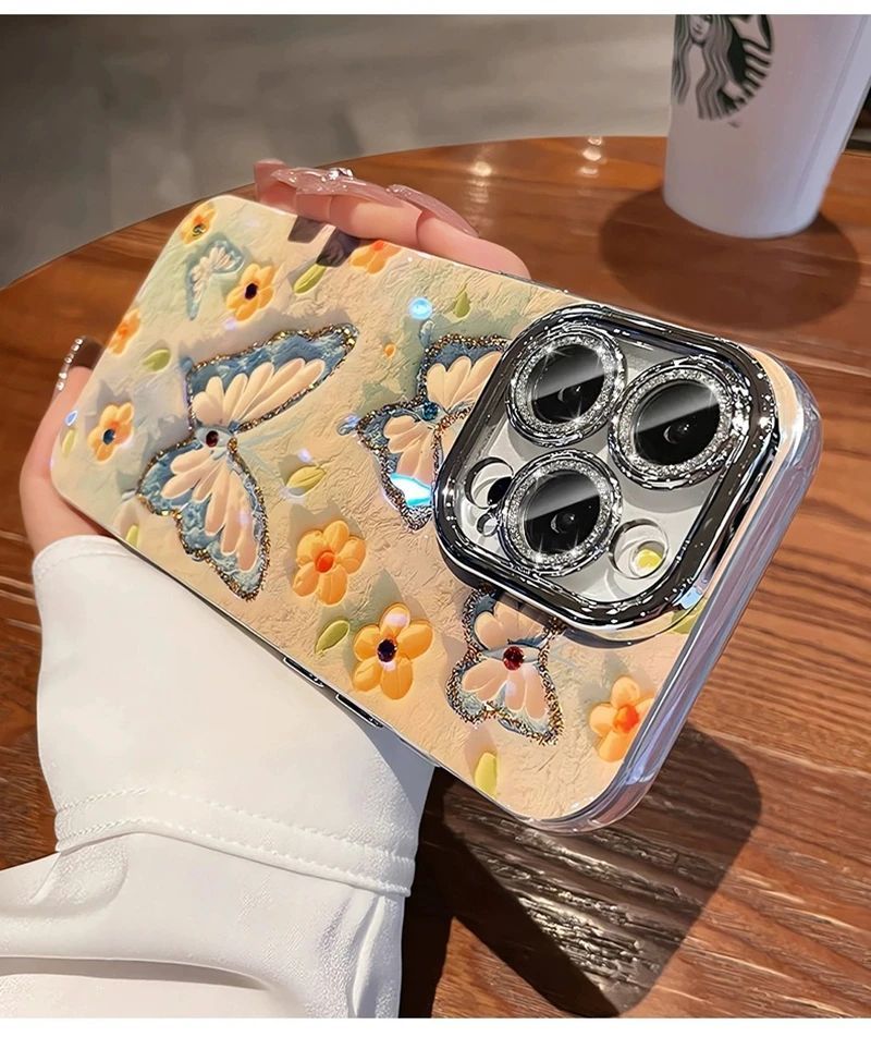 Sbc9fa90041224b9992c37563319240786.webp Luxury Butterfly Flowers Laser Glitter Phone Case For iPhone 17 Air 11 12 13 14 15 16 Pro Max Plus Diamond Shockproof Cover