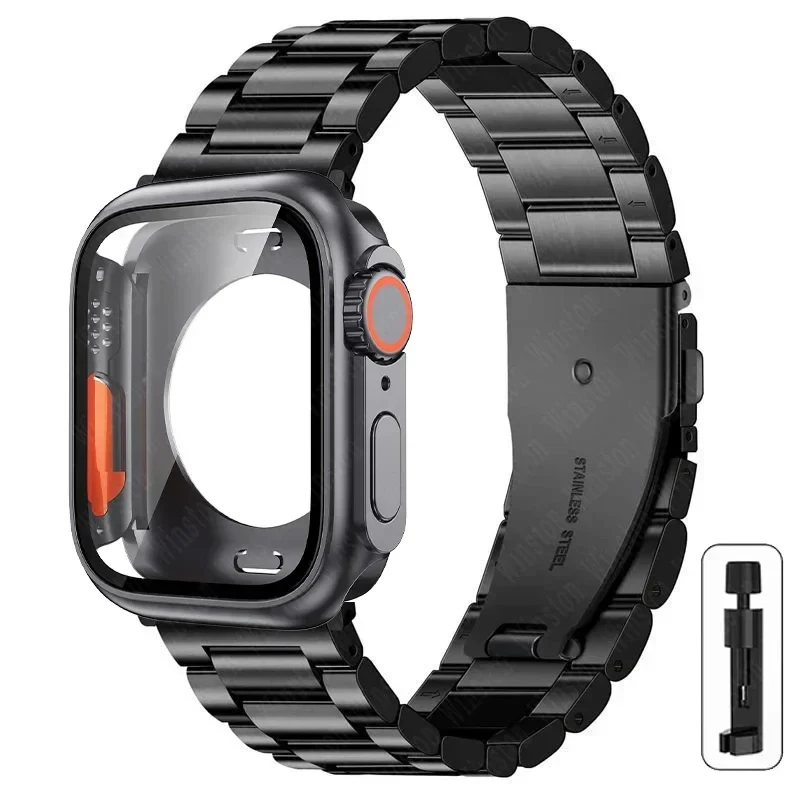 Sbca542af14f34797877d59736952653bs-2.webp Stainless Steel Strap+Ultra Case for Apple Watch Band 44mm 45mm 41mm 40mm 42mm Case Metal Strap for iWatch Series 9 8 7 6 SE 5 4