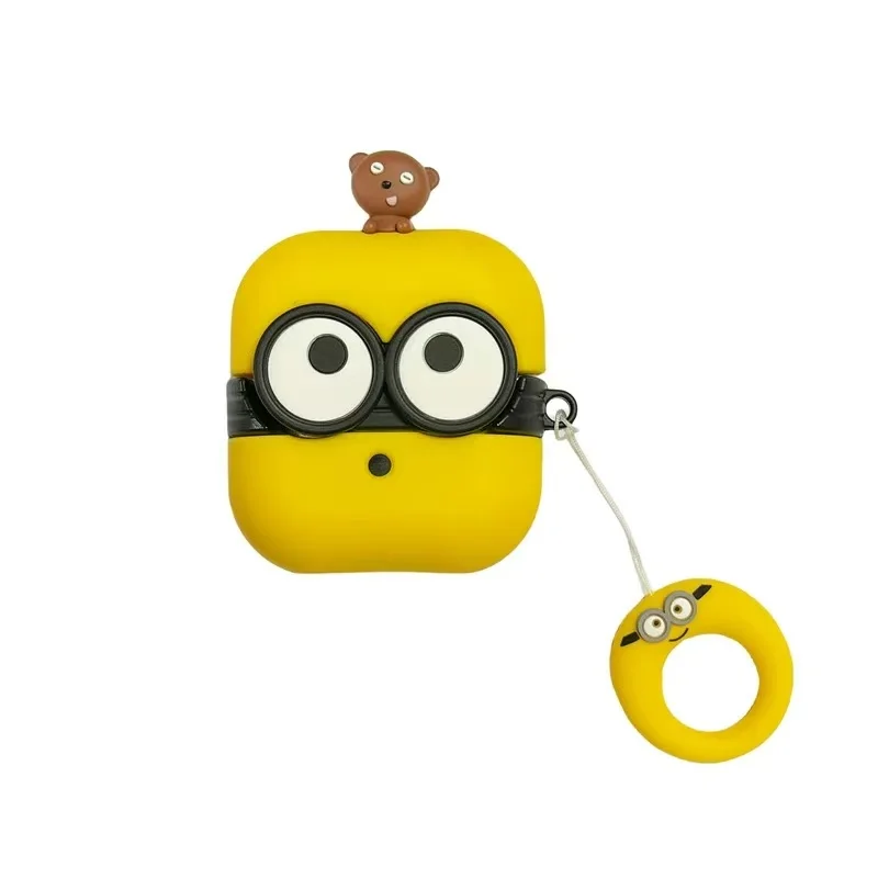 3D Cartoon Big Eyes with Bear Toy for AirPod Pro 2 Case, Yellow Protective Earphone Silicone Cover for AirPod 1/2/3 Kids Boys Girls