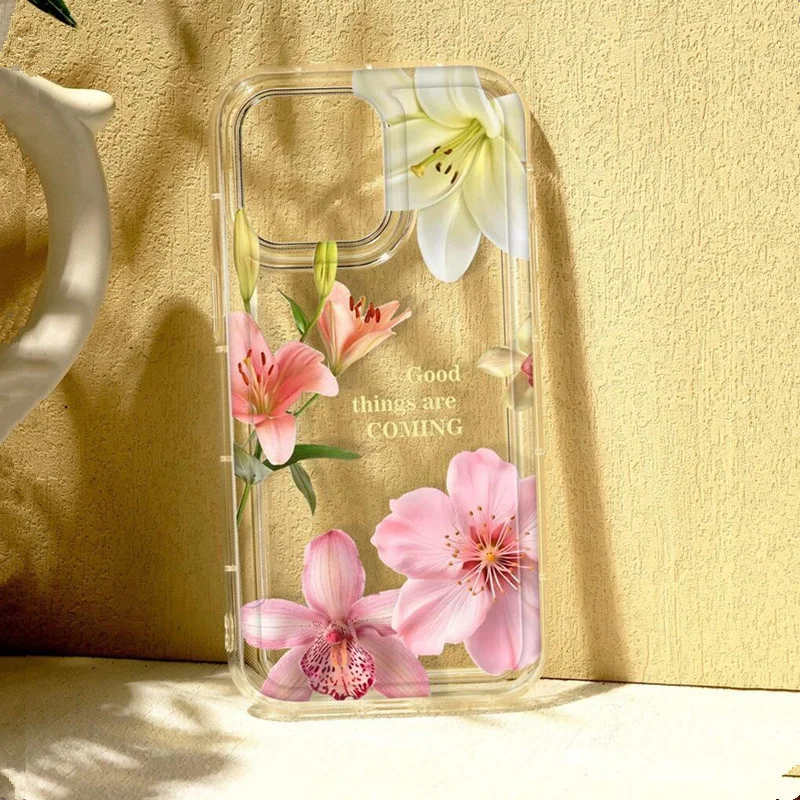 Sbd48e622f25d401c9028a93299678064C.webp Flower Lily Hibiscue Print Clear Phone Case for Iphone 16 15 14 13 12 11 17 Pro Max Mini 16E 7 8 Plus Vintage Floral Soft Cover