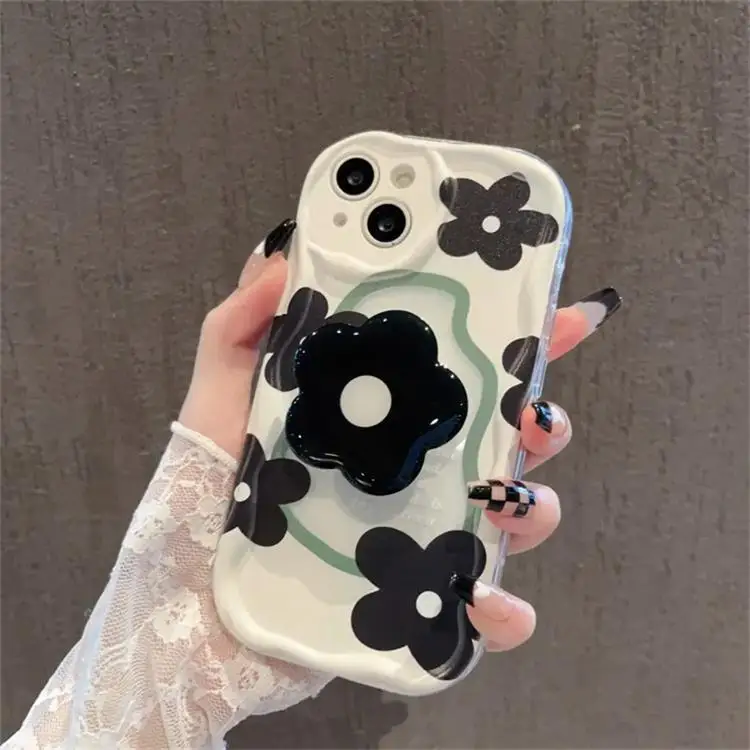 Color Smile Flower Grip Holder Wave Phone Case for Iphone 17 16 Pro Max 17 Air 11 12 13 Mini 14 Plus 15 Pro Max 16E Soft Cover