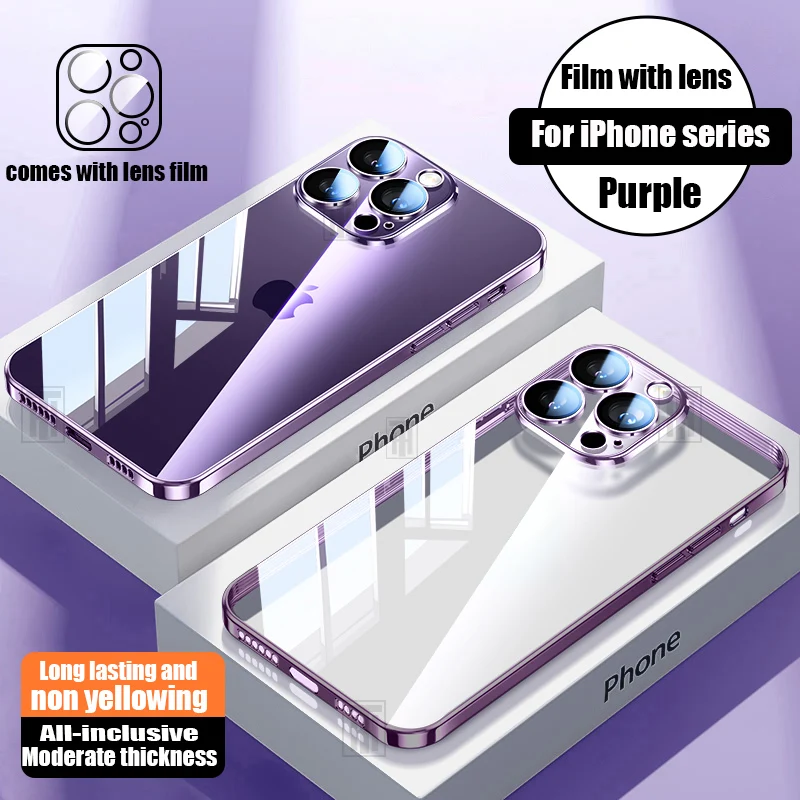 Sbe5d9a855c684b7db37a2562f52403542.webp Ultra Thin Heat Dissipation Phone Case For iPhone 15 14 11 12 13 Pro Max Plus Clear Plating Soft TPU Lens Film Protection Cover