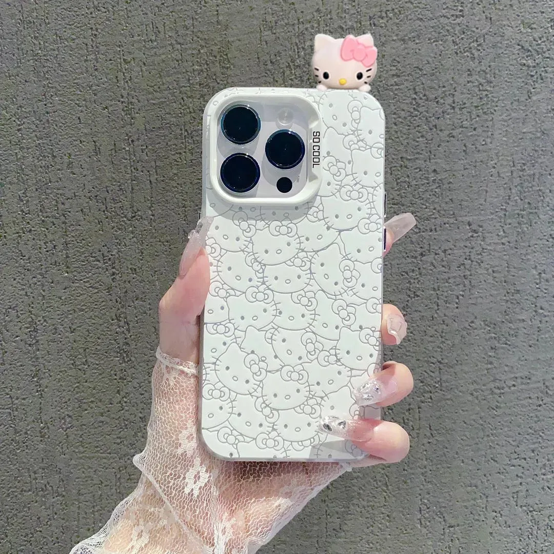 Full Cute Kitty Cartoon Cat Doll Strap Cartoon Phone Case For iPhone 16 15 14 12 13 11 Pro Max XR XS MAX 7 8 PLUS Y2K MINI Cover