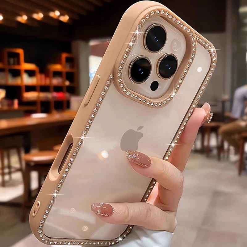 Luxury Diamond Glitter Transparent Phone Case For iPhone 17 Air 12 13 14 15 16 Pro Max Plus Shockproof Clear Soft Bumper Cover