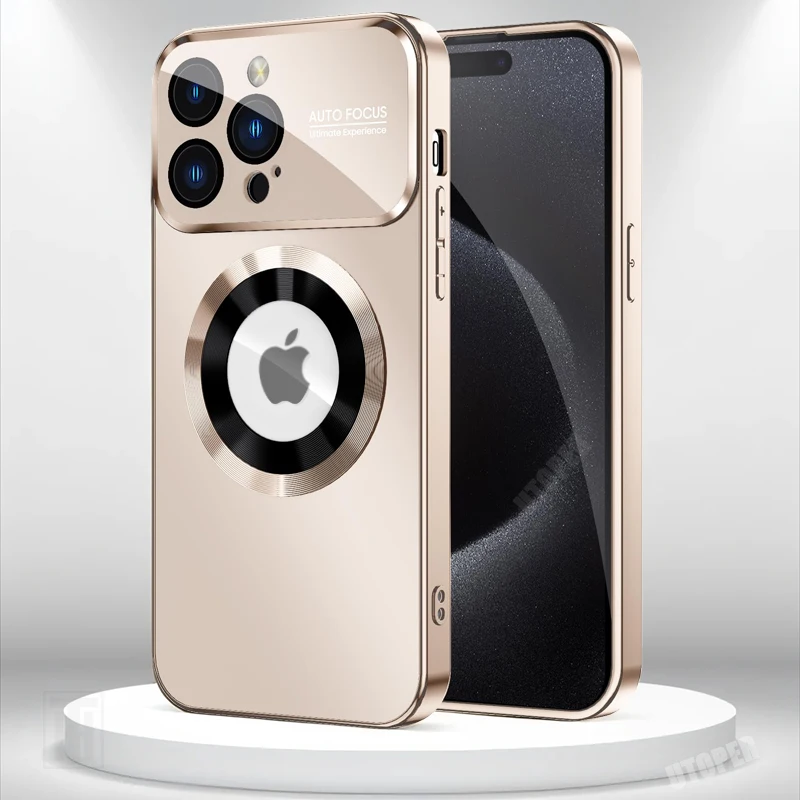 Sbfae6e04c4714b638b0346177db41b85y.webp New Luxury Matte PC Big View Glass Lens Protection Case for iPhone 17 Air 16 15 14 13 12 11 Pro Max Plus Magsafe Magnetic Cover