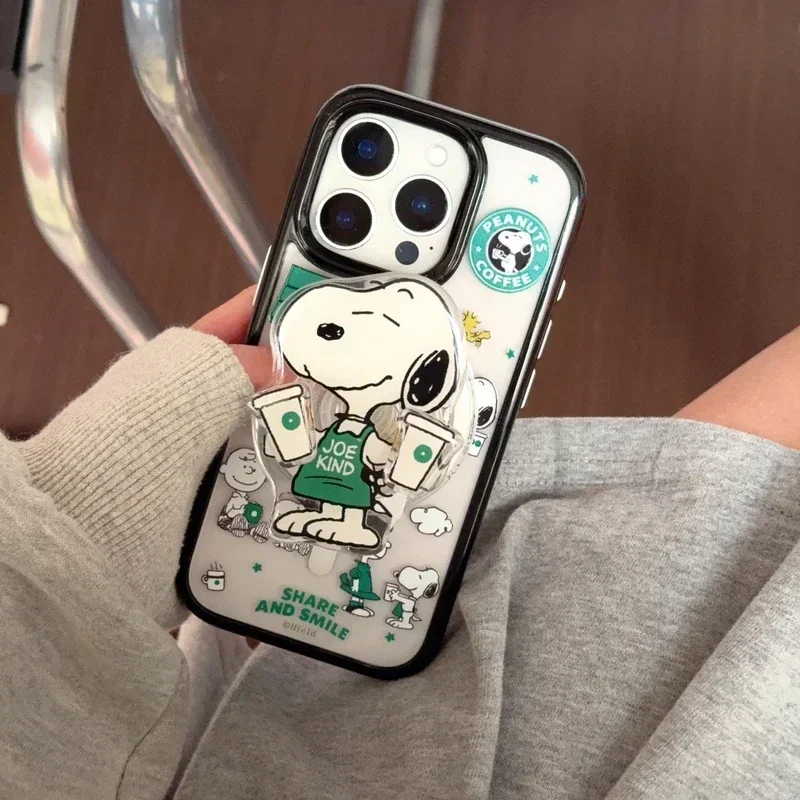 Korea Cute Cartoon Snoopy Magnetic Grip Tok Holder Magsafe Wireless Charge Phone Case For iPhone 17 16 15 14 13 Pro Max Cover