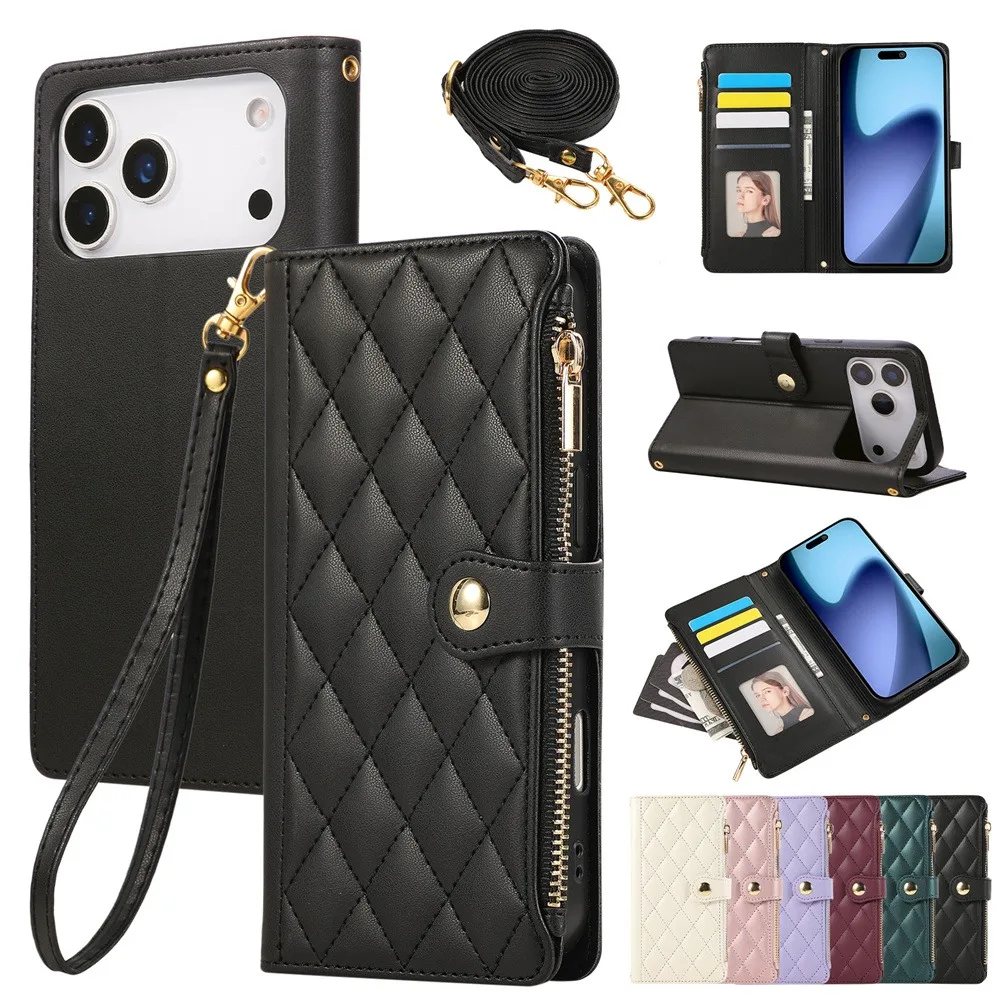 Sc0193f2622da461e861cd0aa3b8b00b8Q.webp PU Leather Card Holder Wallet Phone Case with Crossbody & Wrist Strap for iPhone 16E 17 Ari 16 15 14 13 12 11 Pro Max XS 8 Plus