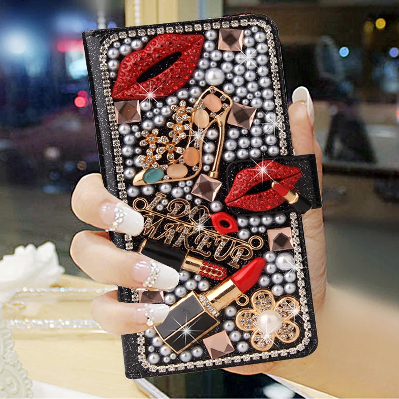 Fashion Full Bling Crystal Diamond Flip Wallet Leather Case Cover For Iphone 17 Air 16 15 14 13 12 11 Mini Pro XS Max Plus