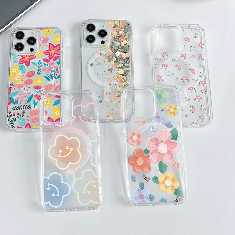 Magsafe Wireless Charging Flower Phone Case For Iphone 17 16 Pro Max 17 Air 15 14 12 13 11 Pro Max 16 12 13 Mini cover Floral