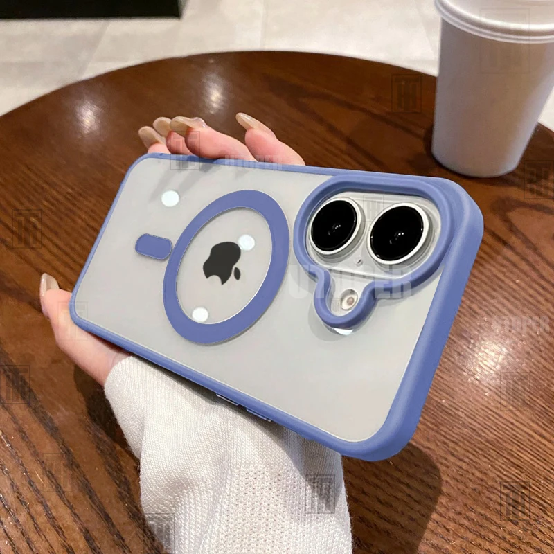 New Senior 16 Pink Magsafe Magnetic Phone Case for iPhone 16 15 14 13 12 11 Pro Max Plus Matte Frame Clear Antiskid Hard Cover