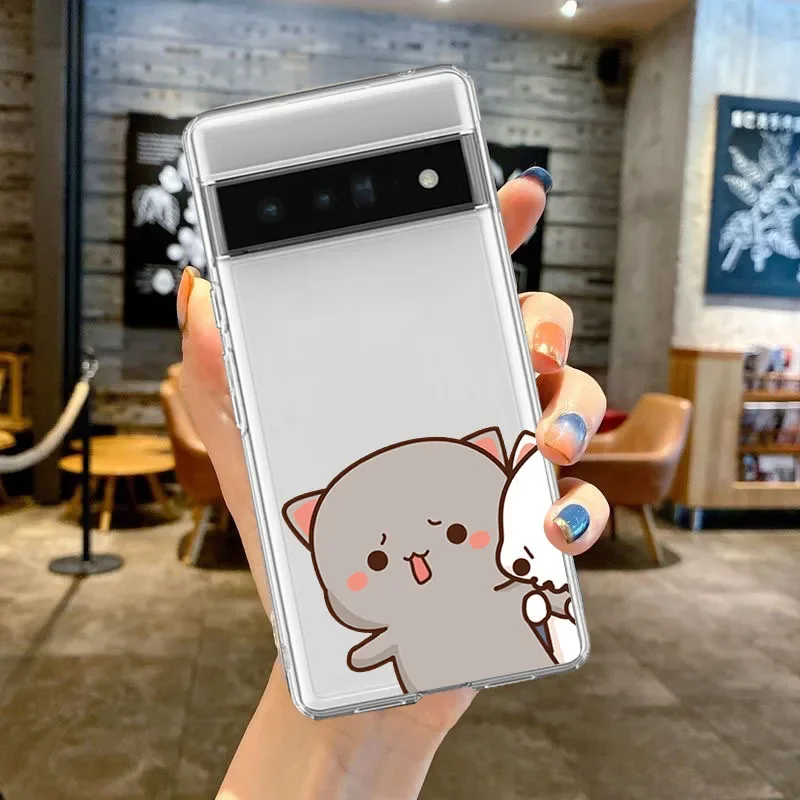 Funny Cat Couple Phone Case for Google Pixel 7A  7 7Pro 6Pro 6 6A 8 8Pro Cartoon Animal Clear Paired Cover Shells