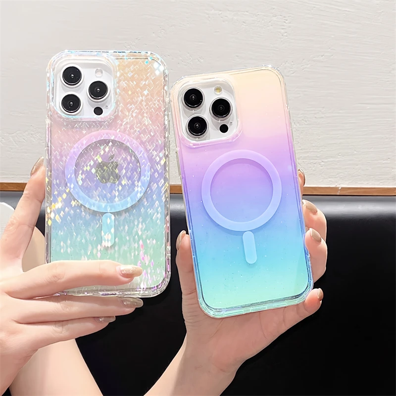 Sc1fc8eef4b38451fb39c781263c3c76ec.webp Luxury Glitter Diamond Pattern Transparent Colorful Case For iPhone 17 16 15 14 13 12 Pro Max 11 Magnetic Wireless Charge Capa