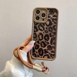Sc2f0cc049e2d48bc9bbc86c8194c1245F-1.webp Leopard Print Pattern With Lanyard Case For iPhone 17 16 15 14 13 12 11 Pro Max X XR XS 7 8 Plus Shockproof Silicone Soft Cover