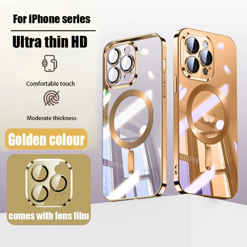 Sc32c8ef3423548189b6033097d88be0fi-1.webp Official New Desert Gold Phone Case for iPhone 16 15 14 13 12 11 Pro Max 16 Plus Plating Magnetic Soft TPU Clear Lens Film Cover