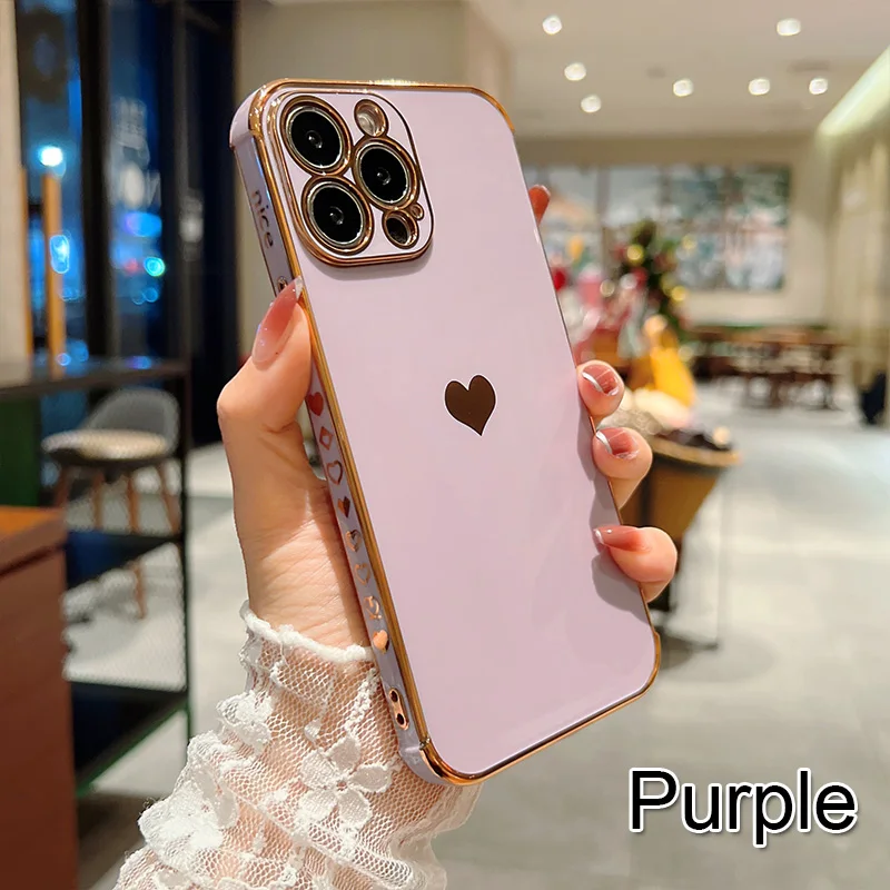 Sc342b2bcbe894da09eea584da4bcc307I.webp Electroplating Side Love Heart Phone Case For IPhone 17 16 15 14 13 12 11 Pro Max XR 8 Plus SE2/SE3 Shockproof Back Cover