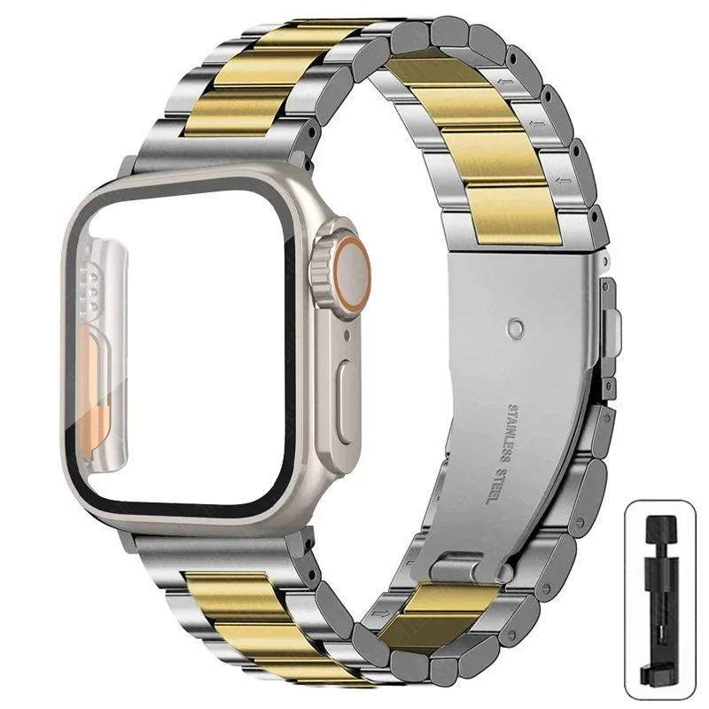 Sc3631004b32a48cfa00c6c2d7d192e72h-2.webp Stainless Steel Strap+Ultra Case for Apple Watch Band 44mm 45mm 41mm 40mm 42mm Case Metal Strap for iWatch Series 9 8 7 6 SE 5 4