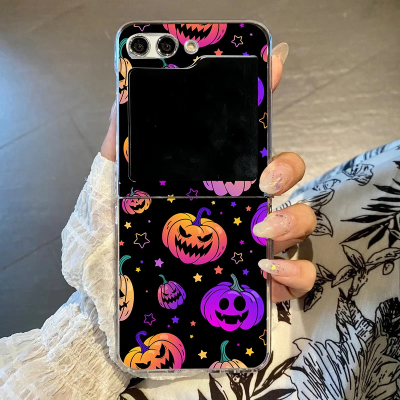 Sc41d8a9319d2468ba972842ca1dca7b0I.webp Halloween Pumpkin Ghost Bat Pattern Phone Case For Samsung Galaxy Z Flip 6 7 4 3 INS Clear Hard PC Folding Cover for Zflip 5 Bag