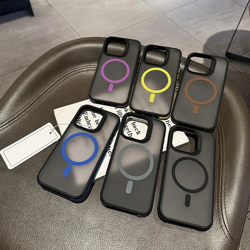 New Patchwork Color Phone Case For iPhone 16 15 14 13 12 11 Pro Max Plus Anti Slip Frosting Translucent Magsafe Magnetic Cover