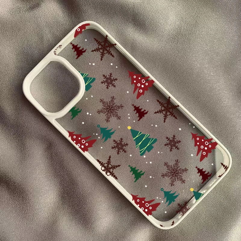 Christmas Tree Snowman Transparent Phone Case For iPhone 17 16 15 Pro Max Plus 14 13 12 11 17 Air Fashionable Shockproof Cover