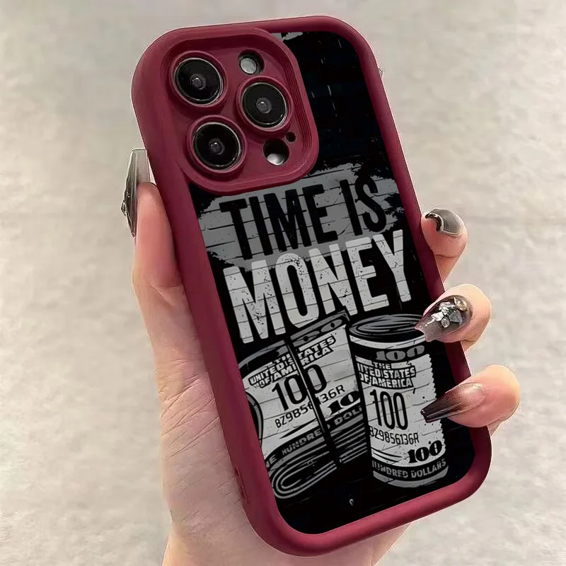 Phone Case For iPhone 17 16 15 14 12 11 13 Pro Max Time is Money Printed Soft Cover For iPhone 17 Air 16E 7 8 Plus X XS Case