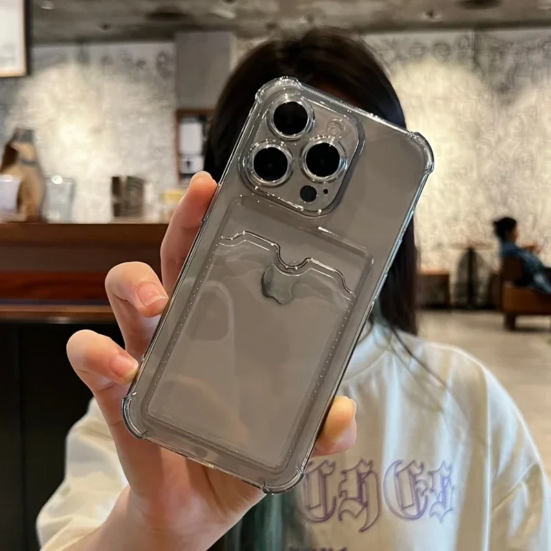Sc613a98e8f354357b25868c15855dcdef.webp Luxury Soft Card Bag Phone Case For iPhone 17 16 15 14 13 12 11 Pro Max X XS Max XR 7 8 Plus SE 2022 Transparent Bumper Cover