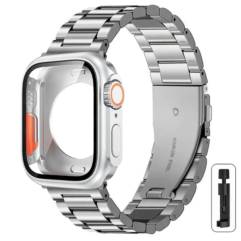 Sc6551ba030fc48468a2f0c5336ac0a3eT-2.webp Stainless Steel Strap+Ultra Case for Apple Watch Band 44mm 45mm 41mm 40mm 42mm Case Metal Strap for iWatch Series 9 8 7 6 SE 5 4