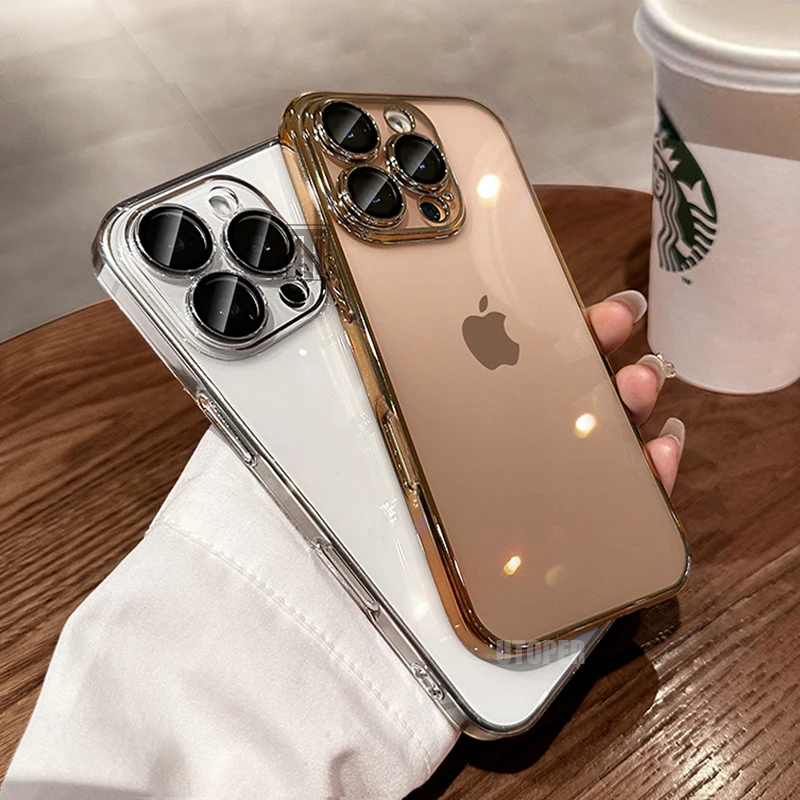 New Senior Transparency Original Ultrathin Plating Case for iPhone 16 15 14 13 12 11 Pro Max Plus Lens Film Protect Soft Cover