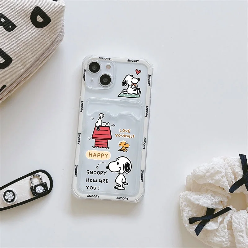 Funny Snoo Card Bag Phone Case For IPhone 16 15 14 13 12 17 Pro Max Mini Plus 16E 17 AIR Wallet Soft Clear Cute Cartoon Cover