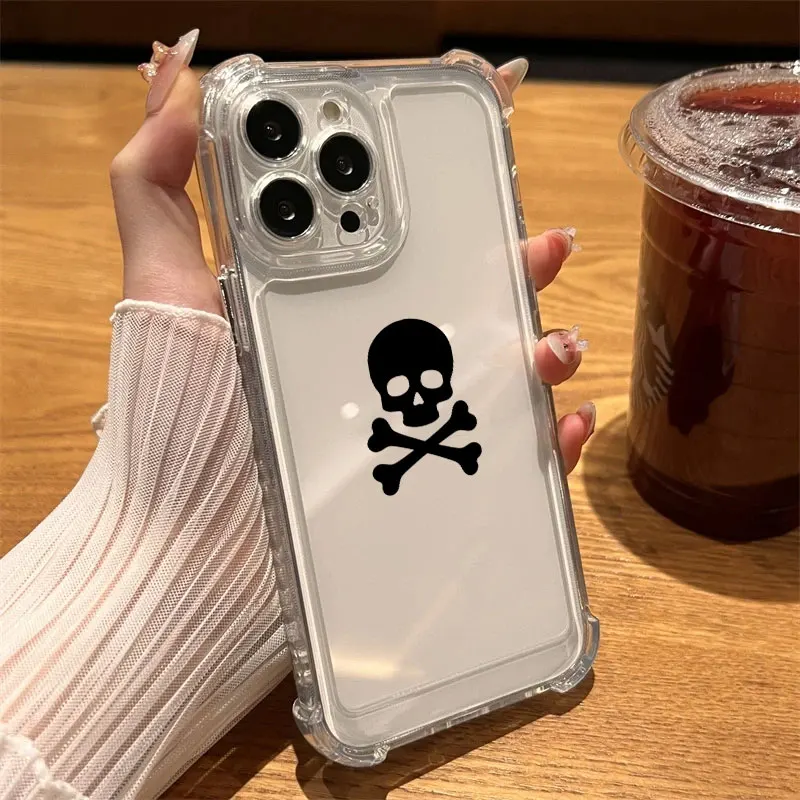 Cute Classic Halloween Bone Skull Phone Case Clear For iPhone 17 16 14 15 11 12 13 Pro Max 16E 15 16 Plus 17Air Shockproof Cover