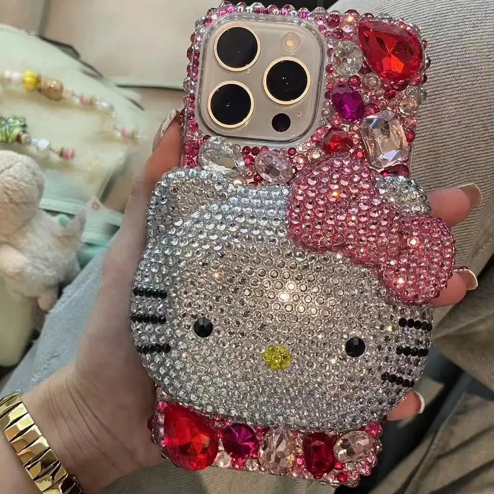 Sc7a4d65066194ebcbf091c46c7bd830a5.webp Cute Kitty Cat Rhinestone Bling Crystal Phone Case Chain For iPhone 16 12 13 14 15Pro Max X Xs XR 7 8 Plus SE 2 3 10 Transparent Bu