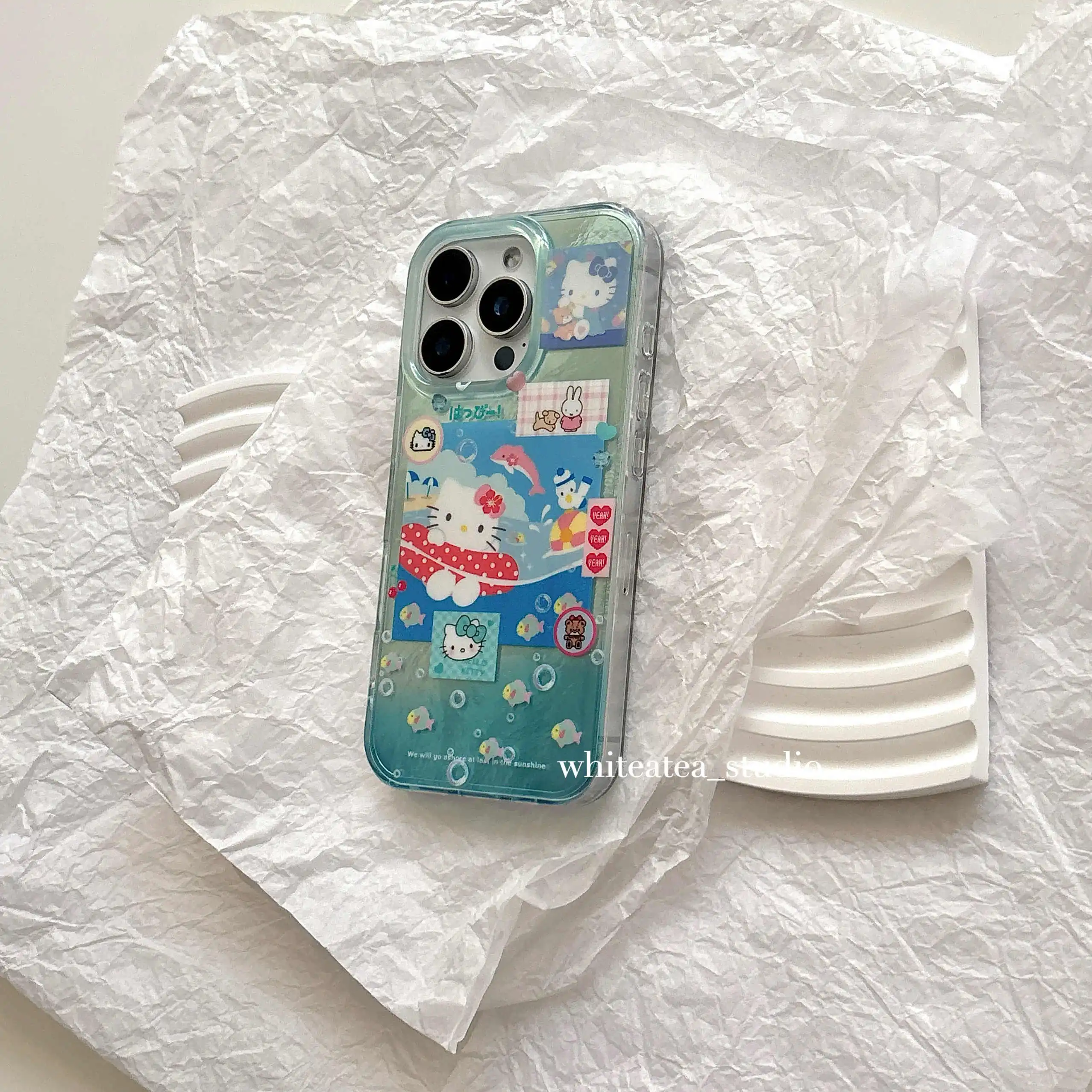Y2k Girl Summer Blue Oceans Kitty Cats for IPhone 16 Promax Phone Case All Inclusive 14 13 Pro 15 Plus Protective Cases