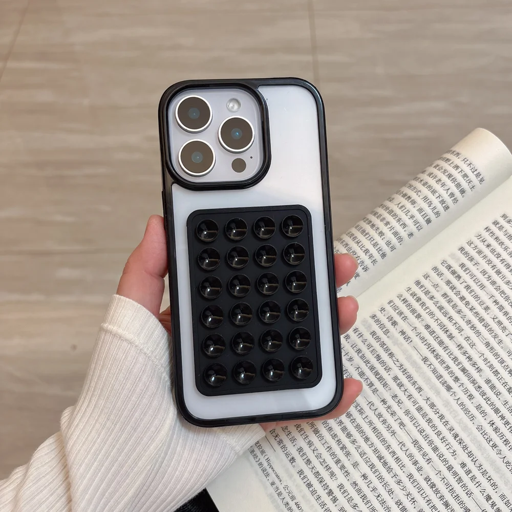 Sc919fda0fe5a49e3a8c976796afadee60.webp 3D Suction Cup Airbag Phone Case For iPhone 17 16 15 14 13 12 11 Pro Max XR X XS 7 8 Plus Clear Candy Shockproof Bumper Cover