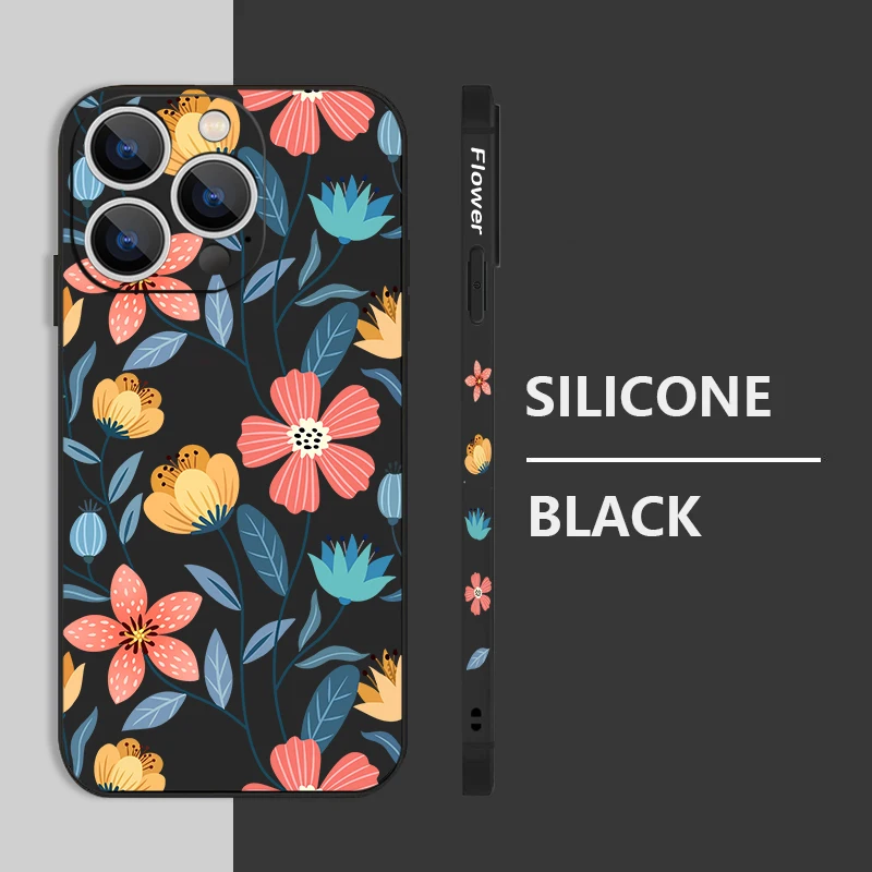 Flowers Soft Silicone Lanyard Case For iPhone 17 16e 15 16 Pro Max 12 13 14 11 Pro Max Air Shockproof Bumper Strip Phone Cover