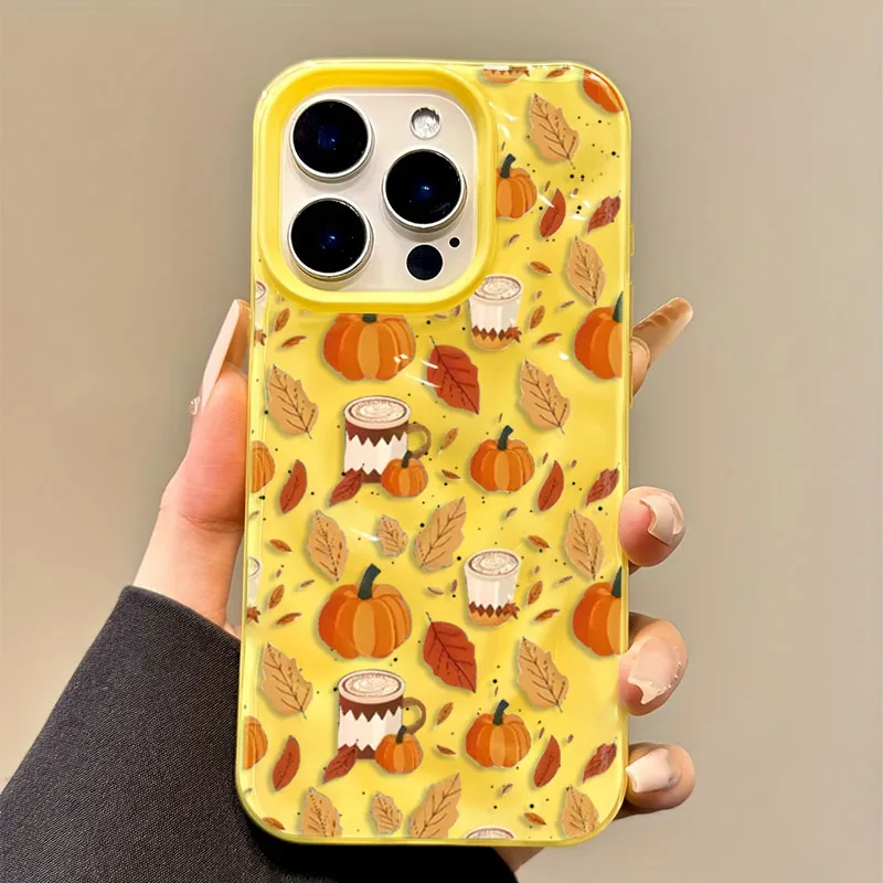 Sca67cf25717843a78d45cc0c3ebe9c95d.webp Halloween Pumpkin Print TPU Phone Case For iPhone 16 15 14 13 12 11 17 Air Pro Max 16 Plus 16Pro Leaves Cup Folds Texture Cover