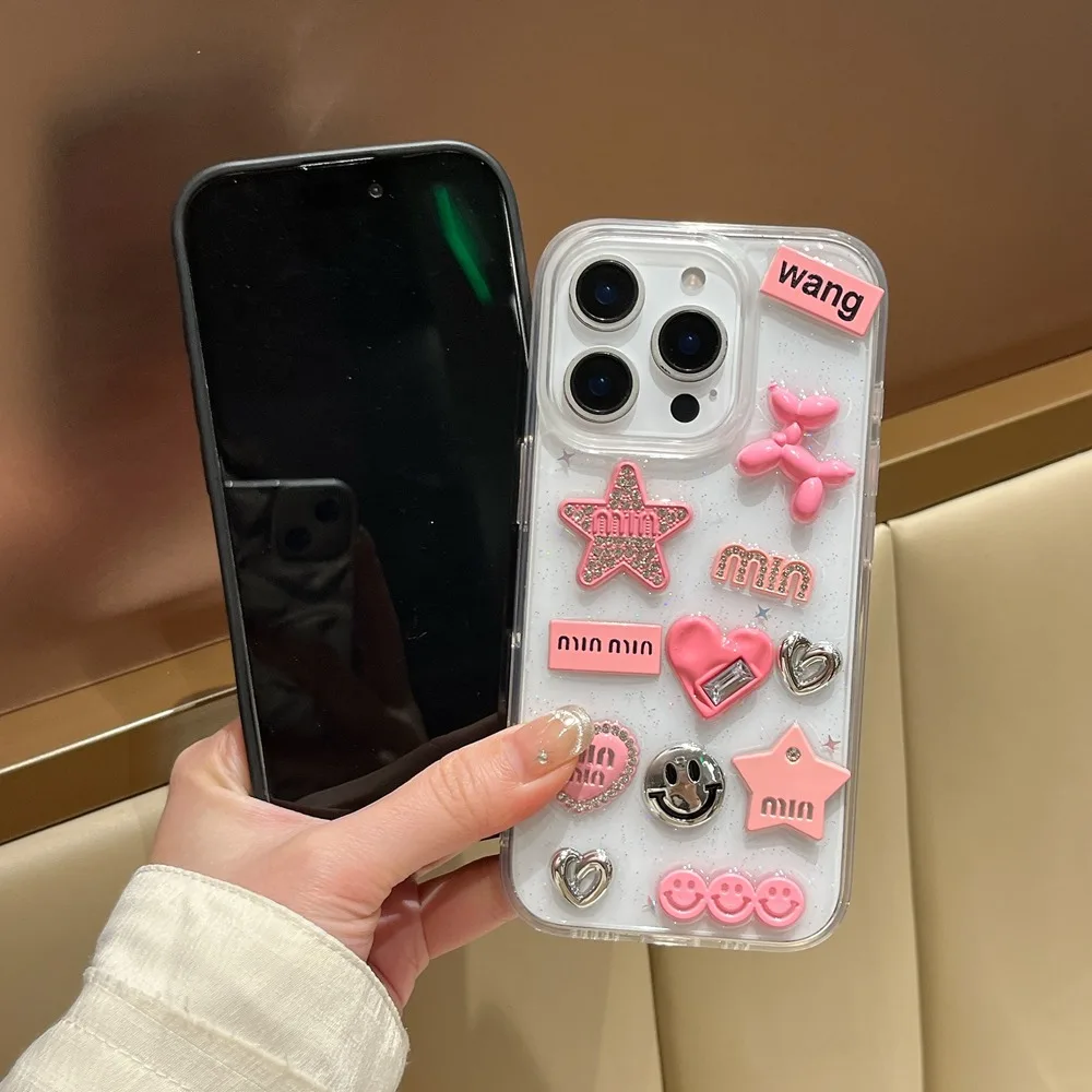 Scac5862d25ef4916bebe1a82d4aa51c9p.webp Cute 3D Love Heart Y2K Star Spicy Girl Phone Case For iPhone 15 14 13 11 12 Pro Max Epoxy Transparent Soft Shockproof Cover