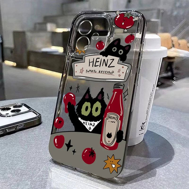 Scd1b1c97c54046918fcc53d05e4ebc76f-1.webp Creative Label Black Cat Transparent Phone Case For iPhone 15 16 16E 17 Air 14 13 12 11 Pro Max 7 8 Plus Soft Silicone Cover