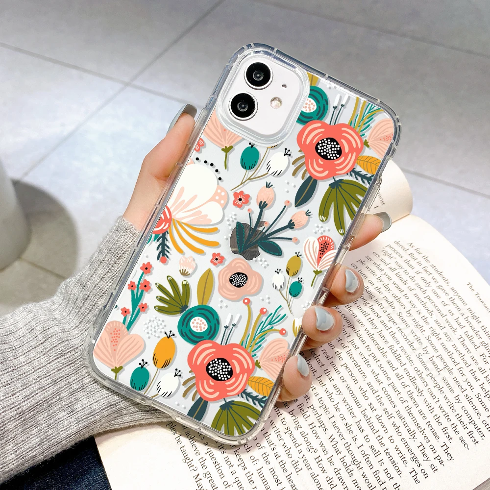 Flower Phone Case For iPhone 13 Case iPhone 16 11 12 17 14 15 Pro Max 12 13 Mini 7 8 Plus XR XS X SE Shockproof Clear Soft Cover