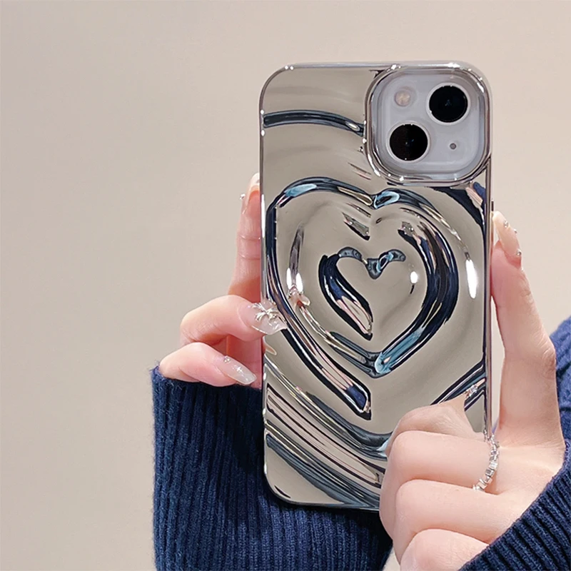 Retro Folds 3D Love Heart Case For iPhone 13 11 12 14 15 16 17 Pro Max 17 Air Luxury Soft Shockproof Cover Bumper