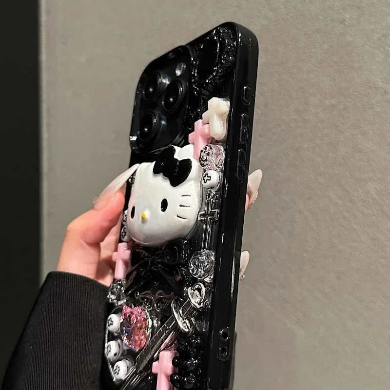 Kawaii Kitty Cartoon DIY Phone Case Suitable for IPhone 15 14 13 11 16ProMax Y2k Cool Girl Anti Drop Transparent Case 2025