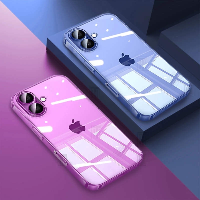 Official 16 Series Blue Plating Case for iPhone 16 15 14 13 12 11 Pro Max Plus Ultrathin Antiskid Clear Lens Film Protect Cover