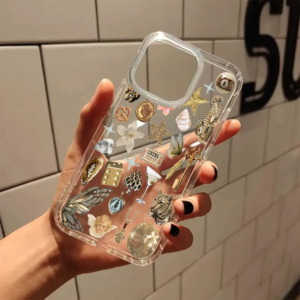 Sce938853944f454c8a7b4469200d5beeE.webp Aesthetic Clear Phone Case Golden Leopard Print Sticker Designed Cover For iPhone 17 16 15 14 13 12 11 Pro Max Plus XR X XS 7 8