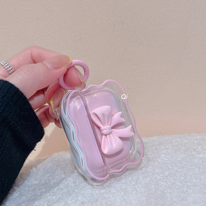 Scea49972a8484502aa3c684b247125889.webp 3D Pink Bow Earphone Case For AirPods 4 3 2 1 Pro 2 TPU Cover Floral Girls Coque For AirPods Pro2 Pro 2 2nd 4th Cases With Hook