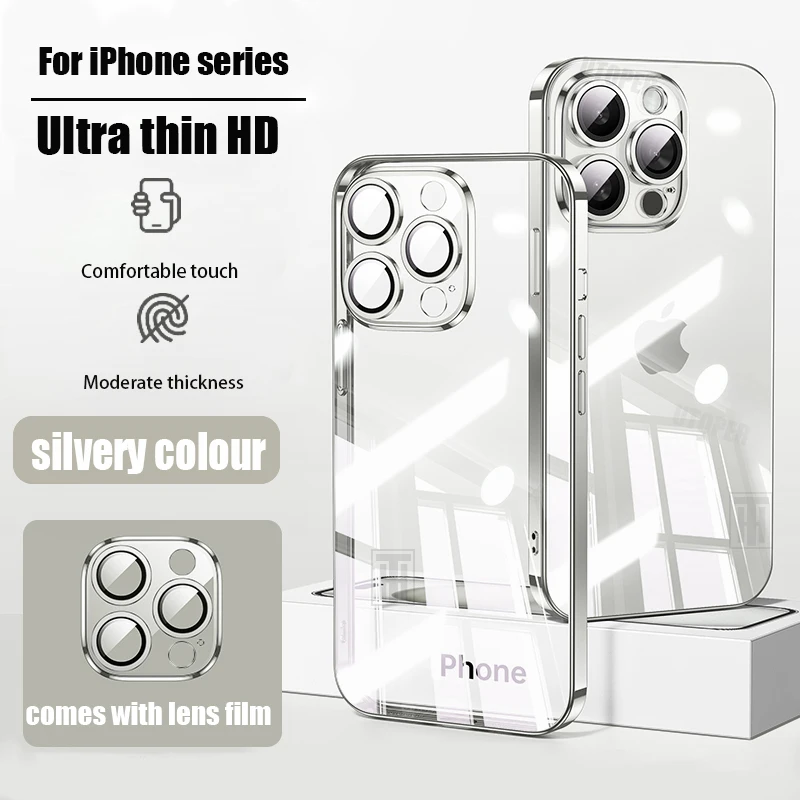 Official 16 Series Blue Plating Case for iPhone 16 15 14 13 12 11 Pro Max Plus Ultrathin Antiskid Clear Lens Film Protect Cover