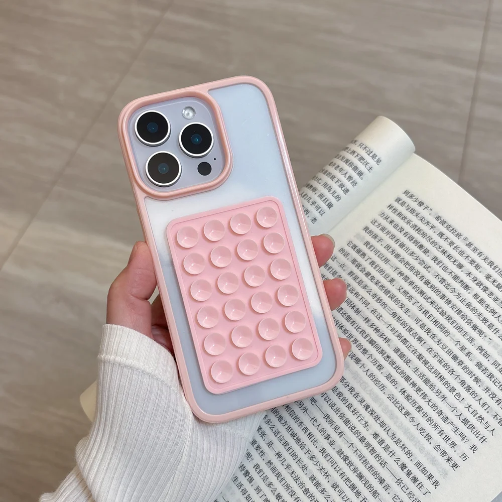 Scf530fbeae47433fba8c91601ec55288e.webp 3D Suction Cup Airbag Phone Case For iPhone 17 16 15 14 13 12 11 Pro Max XR X XS 7 8 Plus Clear Candy Shockproof Bumper Cover