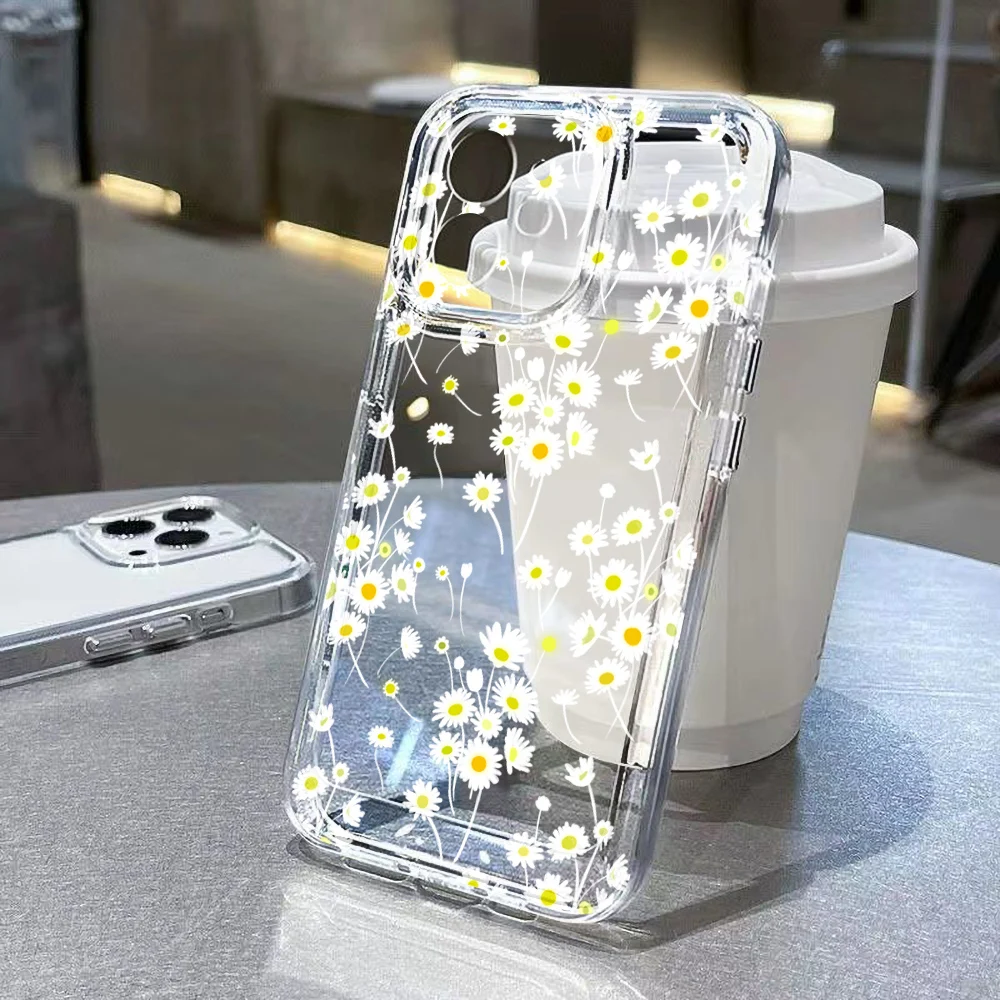 Cute Daisy Flowers Phone Case For iPhone 11 Case iPhone 17 Pro 13 14 12 15 16 Pro Max 7 8 Plus X XR XS SE Soft Transparent Cover