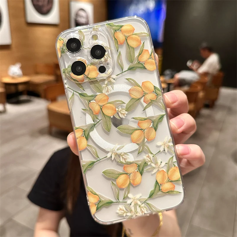 Sd000afbaad82453c9e650d569e97fbd10.webp Transparent Magsafe Magnetic Print Flower Pattern Case iPhone 17 Air 16 11 13 12 14 Pro Max 15 Plus Funda Wireless Charge Clear
