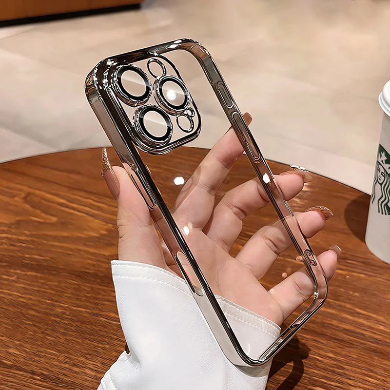 New Senior Transparency Original Ultrathin Plating Case for iPhone 16 15 14 13 12 11 Pro Max Plus Lens Film Protect Soft Cover