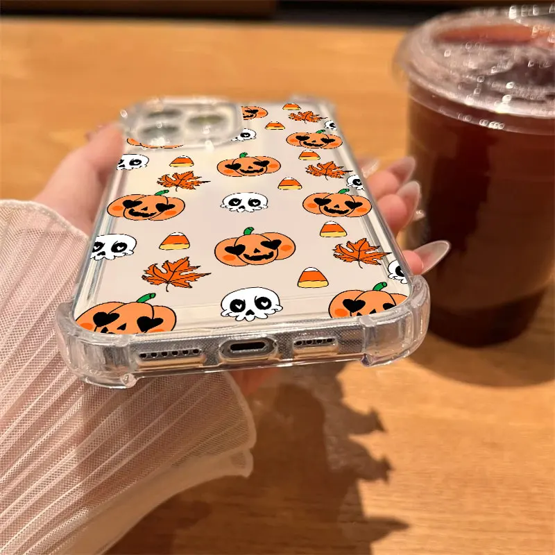 Happy Halloween Cat Pumpkin Bat Phone Case Clear For iPhone 17 16 14 15 11 12 13 Pro Max 16E 16 Plus 17Air Soft Shockproof Cover