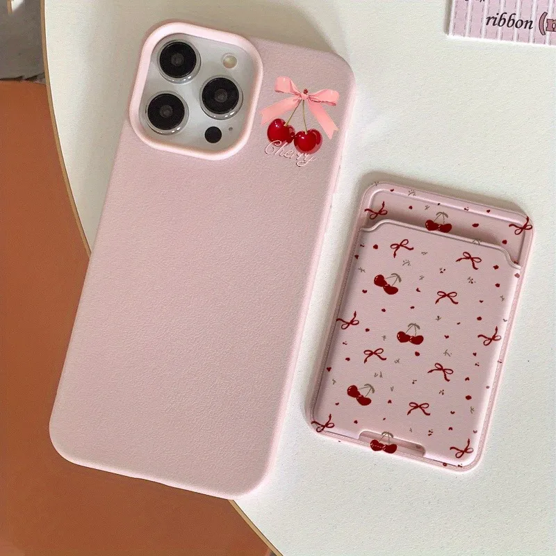 Sd1503e13a334465b870b7fd3113b5028P.webp Card Slot Pocket Phone Case For iPhone 17 16 15 14 13 12 11 Pro Max Plus X XS Shockproof Red Cherry Pattern Soft Silicone Cover