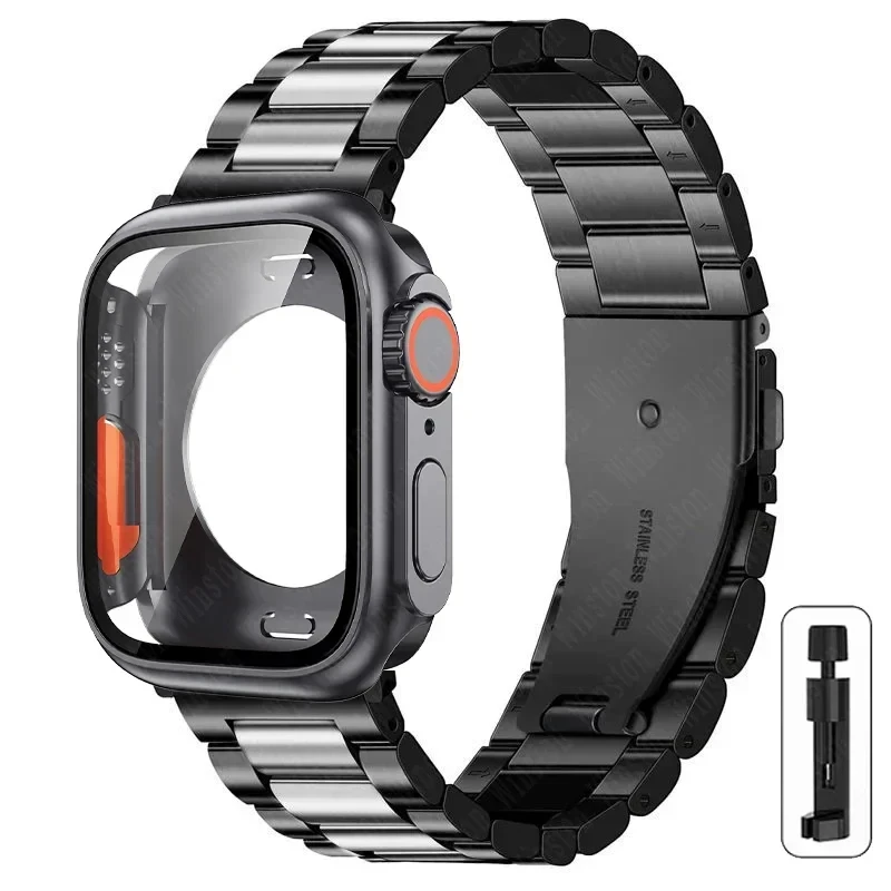 Sd1e3cb37b95f47a68f3ebda888a145949-2.webp Stainless Steel Strap+Ultra Case for Apple Watch Band 44mm 45mm 41mm 40mm 42mm Case Metal Strap for iWatch Series 9 8 7 6 SE 5 4
